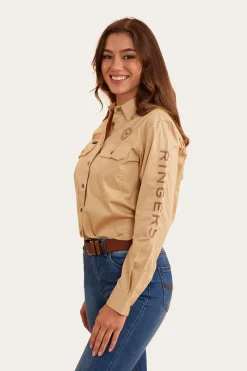 Hot Ringers Western Signature Jillaroo Womens Full Button Work Shirt - Dark Sand/Clay