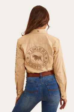 Hot Ringers Western Signature Jillaroo Womens Full Button Work Shirt - Dark Sand/Clay