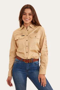 Hot Ringers Western Signature Jillaroo Womens Full Button Work Shirt - Dark Sand/Clay