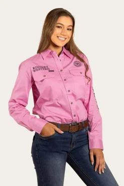 Discount Ringers Western Signature Jillaroo Womens Full Button Work Shirt - Pastel Pink/Navy