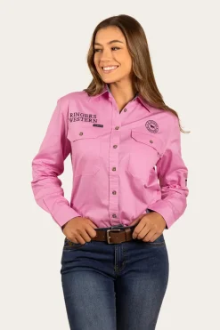 Discount Ringers Western Signature Jillaroo Womens Full Button Work Shirt - Pastel Pink/Navy