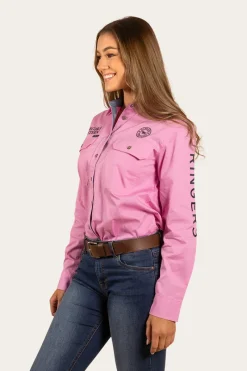 Discount Ringers Western Signature Jillaroo Womens Full Button Work Shirt - Pastel Pink/Navy