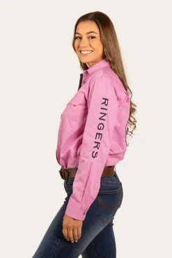 Discount Ringers Western Signature Jillaroo Womens Full Button Work Shirt - Pastel Pink/Navy
