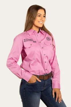 Discount Ringers Western Signature Jillaroo Womens Full Button Work Shirt - Pastel Pink/Navy