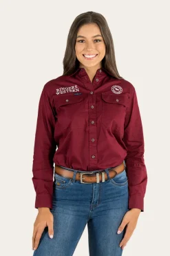 Outlet Ringers Western Signature Jillaroo Womens Full Button Work Shirt - Burgundy/White