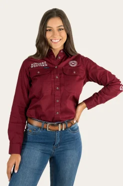 Outlet Ringers Western Signature Jillaroo Womens Full Button Work Shirt - Burgundy/White