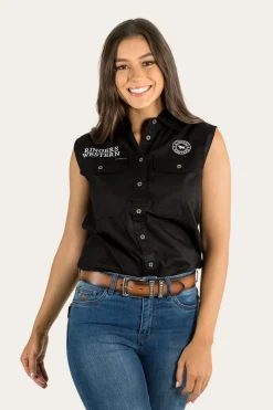 Clearance Ringers Western Signature Jillaroo Womens Sleeveless Work Shirt - Black/White