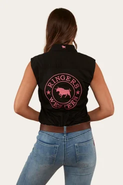 Outlet Ringers Western Signature Jillaroo Womens Sleeveless Work Shirt - Black/Melon