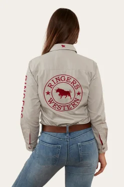 Outlet Ringers Western Signature Jillaroo Womens Full Button Work Shirt - Beige/Red