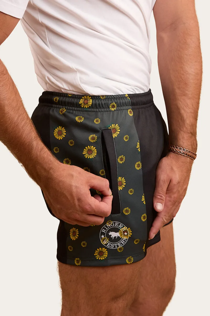 Clearance Ringers Western Sunflowers Footy Short - Black / Multi