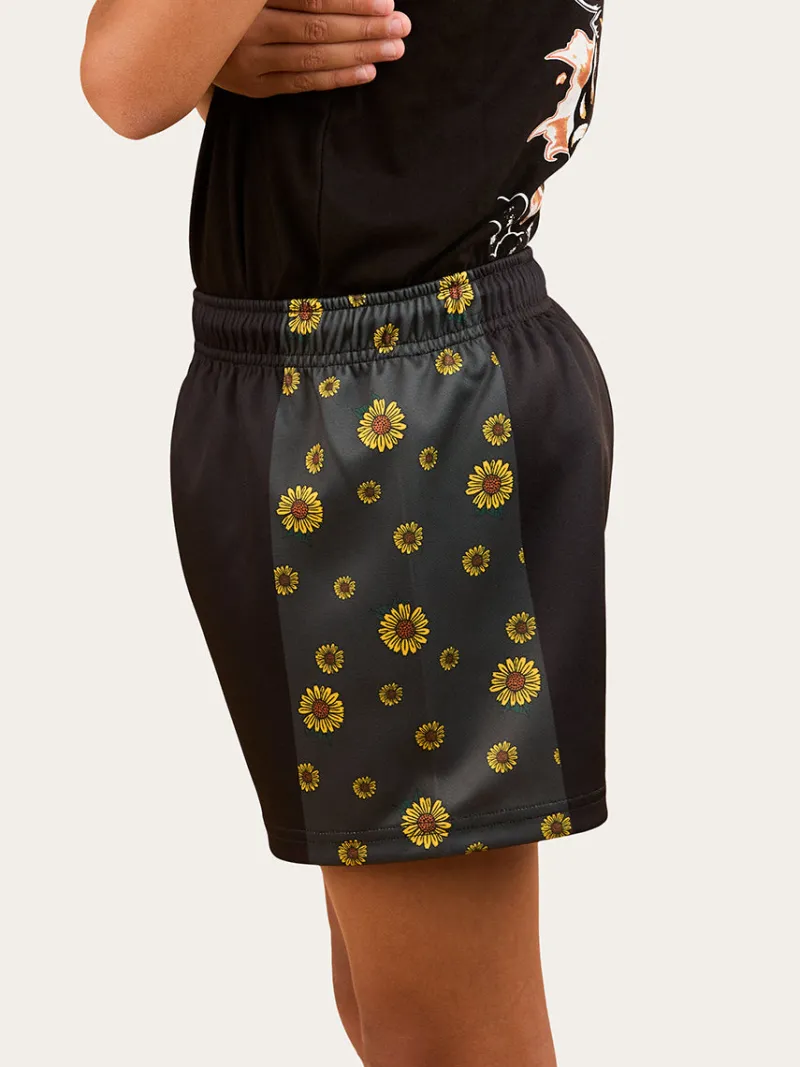 Online Ringers Western Sunflowers Kids Footy Short - Black / Multi