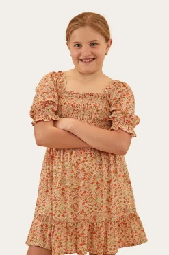 Clearance Ringers Western Tahlia Girls Shirred Mini Dress - Off White