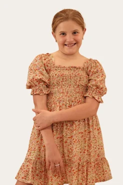 Clearance Ringers Western Tahlia Girls Shirred Mini Dress - Off White