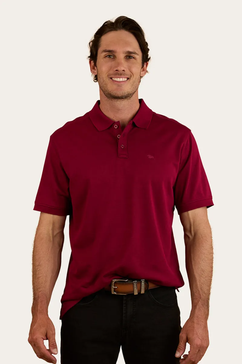 Clearance Ringers Western Tech Mens Polo - Burgundy