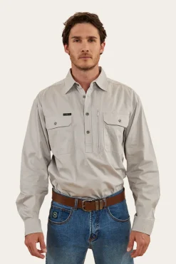 Clearance Ringers Western Tempest Mens Half Button Work Shirt - Beige