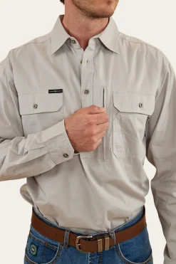 Clearance Ringers Western Tempest Mens Half Button Work Shirt - Beige