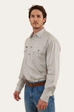 Clearance Ringers Western Tempest Mens Half Button Work Shirt - Beige