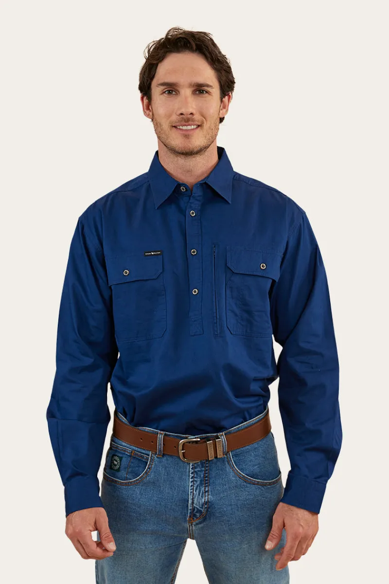 Best Ringers Western Tempest Mens Half Button Work Shirt - Navy