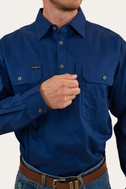 Best Ringers Western Tempest Mens Half Button Work Shirt - Navy