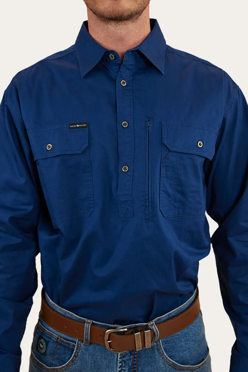 Best Ringers Western Tempest Mens Half Button Work Shirt - Navy