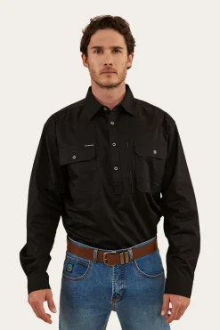 Discount Ringers Western Tempest Mens Half Button Work Shirt - Black