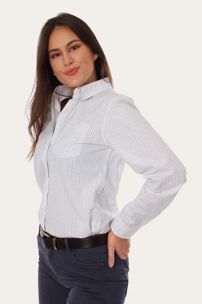 Sale Ringers Western Territory Womens Check Dress Shirt - White/Blue