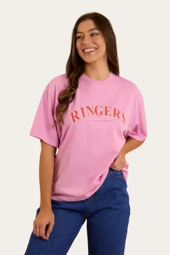 Discount Ringers Western Varsity Womens Oversized T-Shirt - Pastel Pink