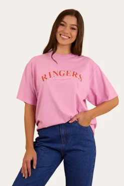Discount Ringers Western Varsity Womens Oversized T-Shirt - Pastel Pink