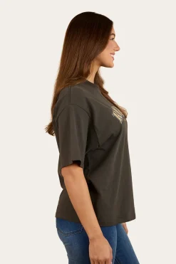 New Ringers Western Varsity Womens Oversized T-Shirt - Charcoal