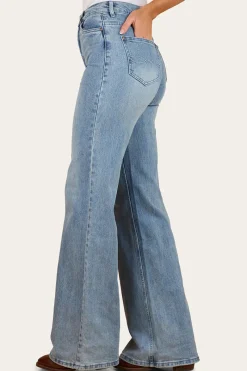 Outlet Ringers Western Visalia Rose Womens Wide Leg Jean - Light Wash Blue
