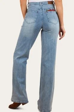 Outlet Ringers Western Visalia Rose Womens Wide Leg Jean - Light Wash Blue