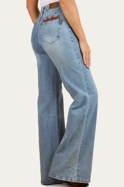 Outlet Ringers Western Visalia Rose Womens Wide Leg Jean - Light Wash Blue
