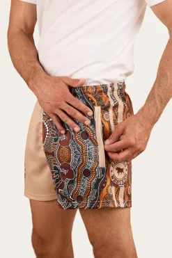 Online Ringers Western Walkabout Warrior Footy Short - Dark Sand / Multi
