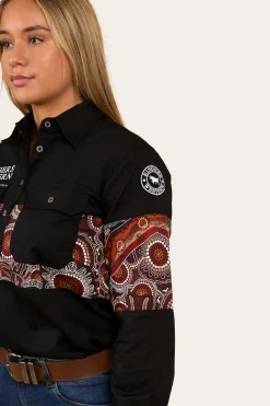 Ringers Western Walkabout Warrior Womens Half Button Work Shirt - Black