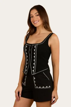 New Ringers Western Westley Embroidered Fashion Top - Black