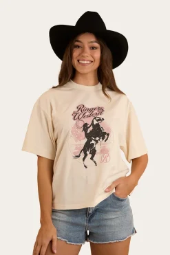 Best Ringers Western Wild Ride Womens Oversized T-Shirt - Off White