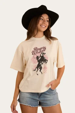 Best Ringers Western Wild Ride Womens Oversized T-Shirt - Off White