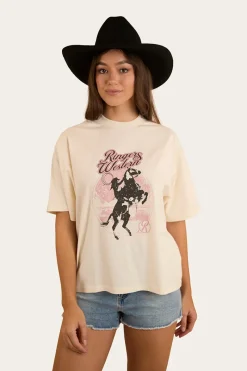 Best Ringers Western Wild Ride Womens Oversized T-Shirt - Off White