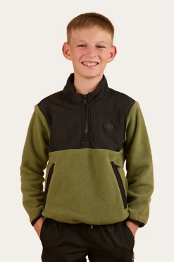 Online Ringers Western Winton Kids 1/4 Zip Crew Neck Fleece - Military Green