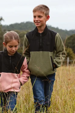 Online Ringers Western Winton Kids 1/4 Zip Crew Neck Fleece - Military Green